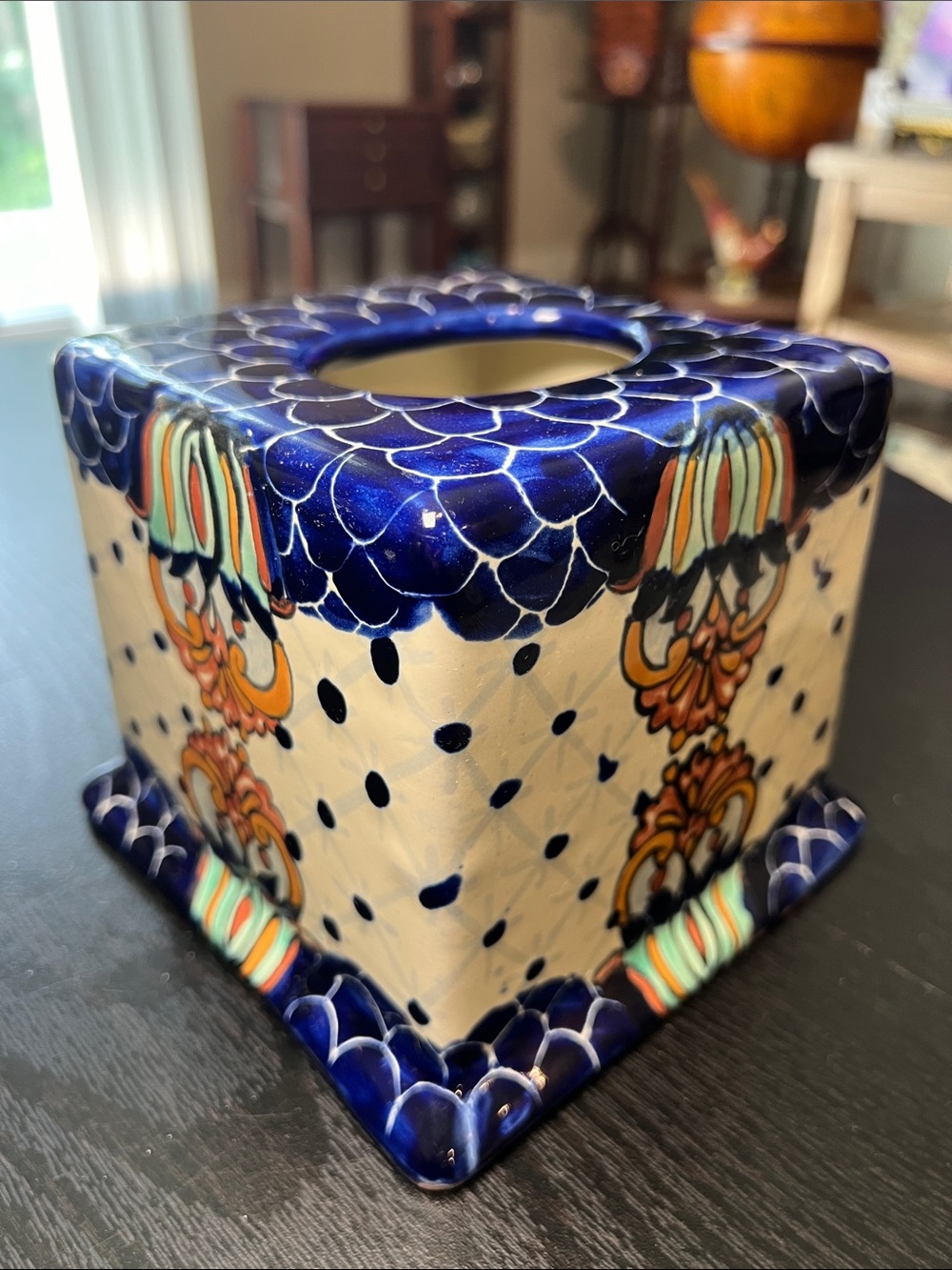 Talavera Mexican Pottery Handpainted Square Tissue Box Cover